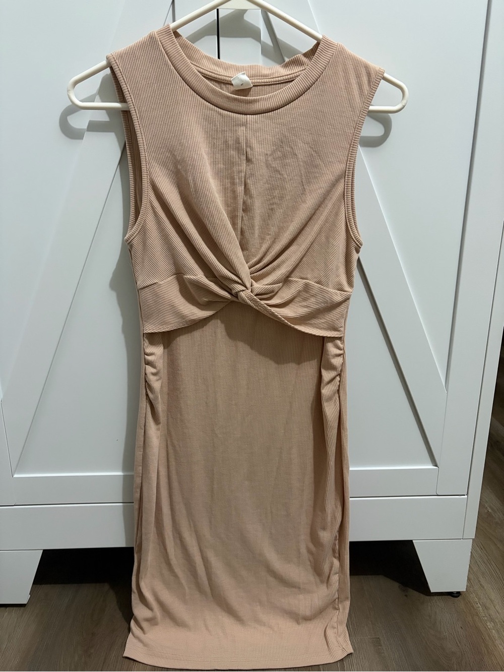 Sleeveless Twist-Front Midi Dress - Beige